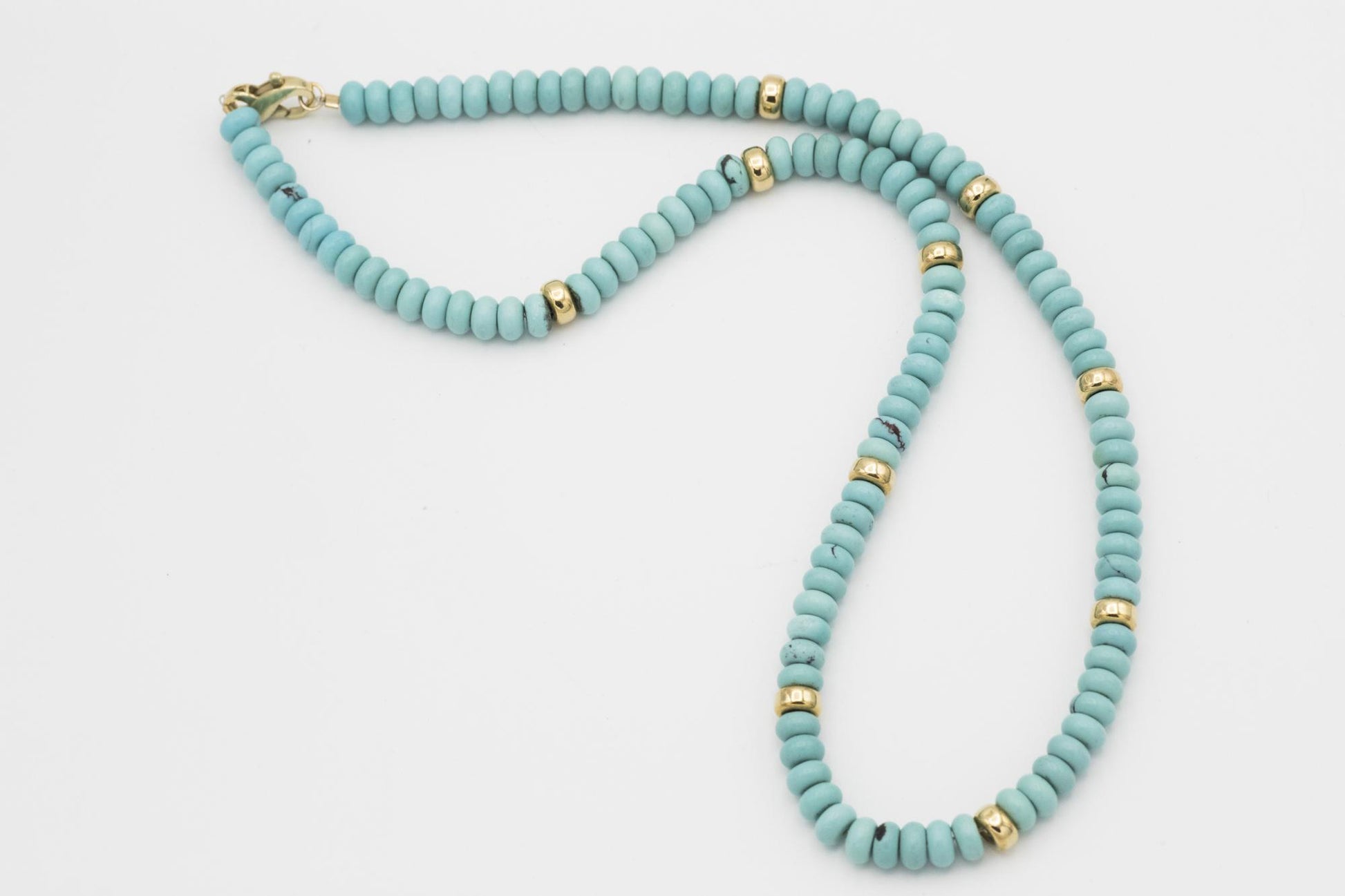 14K Yellow Gold Infinity Clasp on Turquoise Bead Necklace