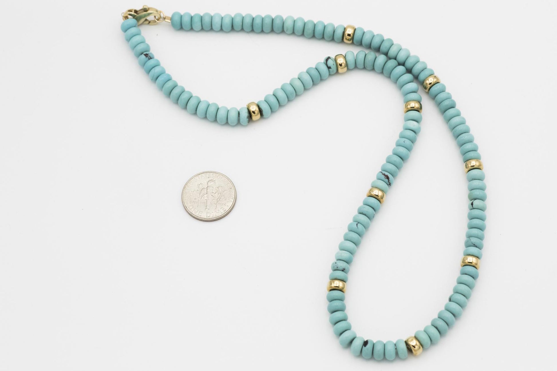 14K Yellow Gold Infinity Clasp on Turquoise Bead Necklace