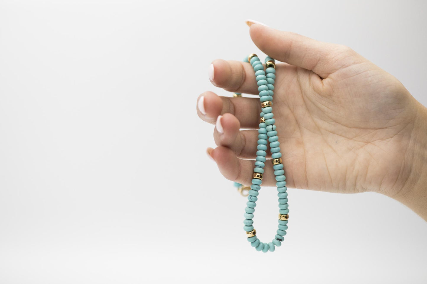 14K Yellow Gold Infinity Clasp on Turquoise Bead Necklace