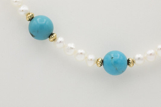 Pearl and Turquoise Necklace with 14K Beads and Clasp