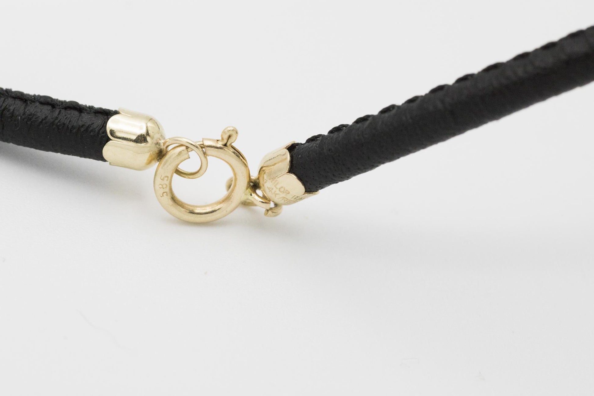 14K Yellow Gold Black Leather Cord Necklace with Stunning Circle Pendant in 14K