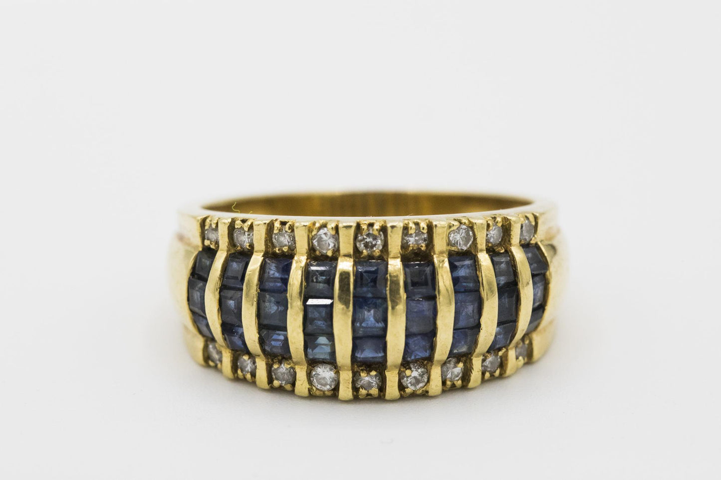 Sapphire and Diamond Dome Ring Set in 18K Yellow Gold