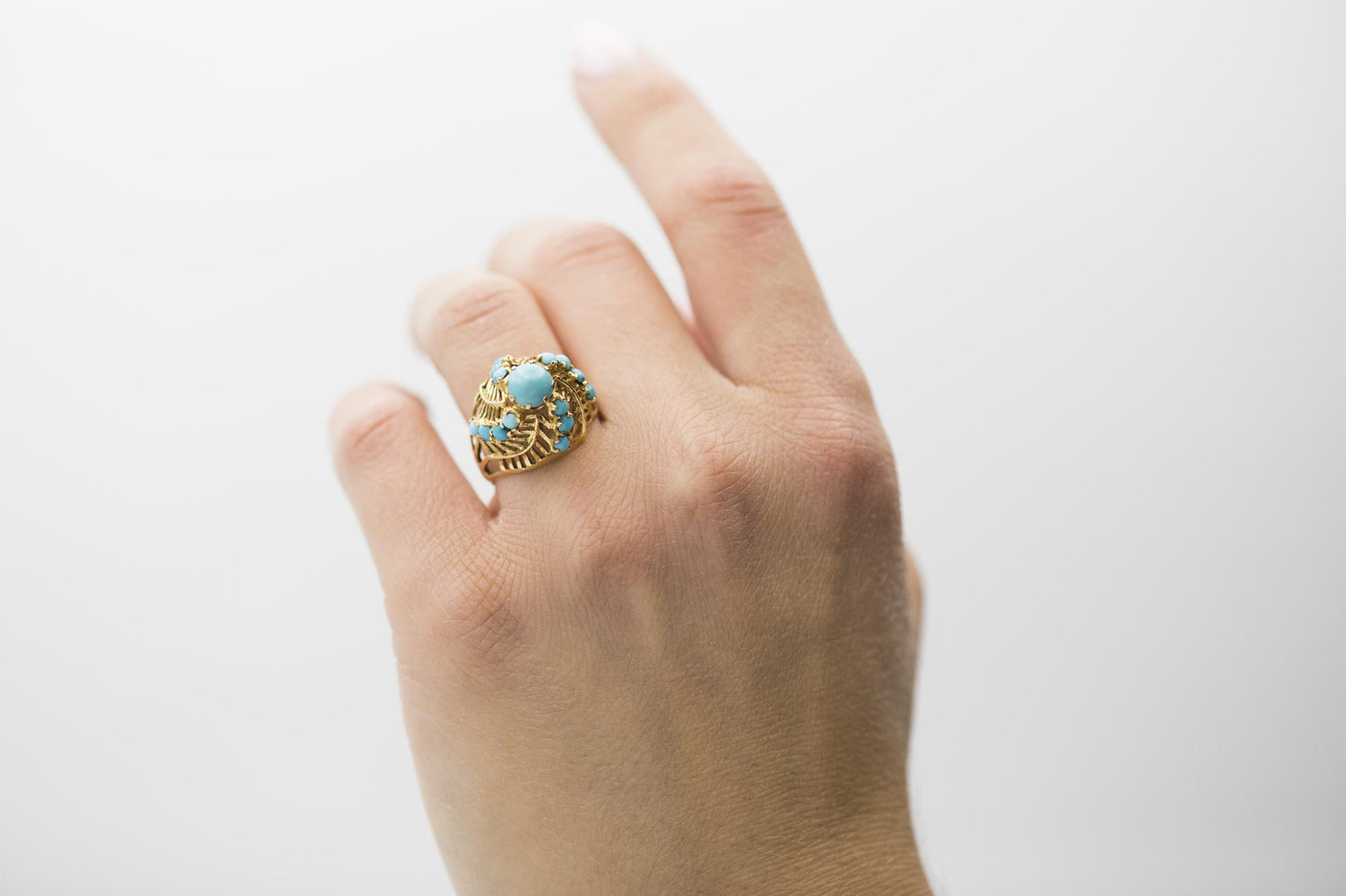 18K Yellow Gold Vintage Turquoise Ring