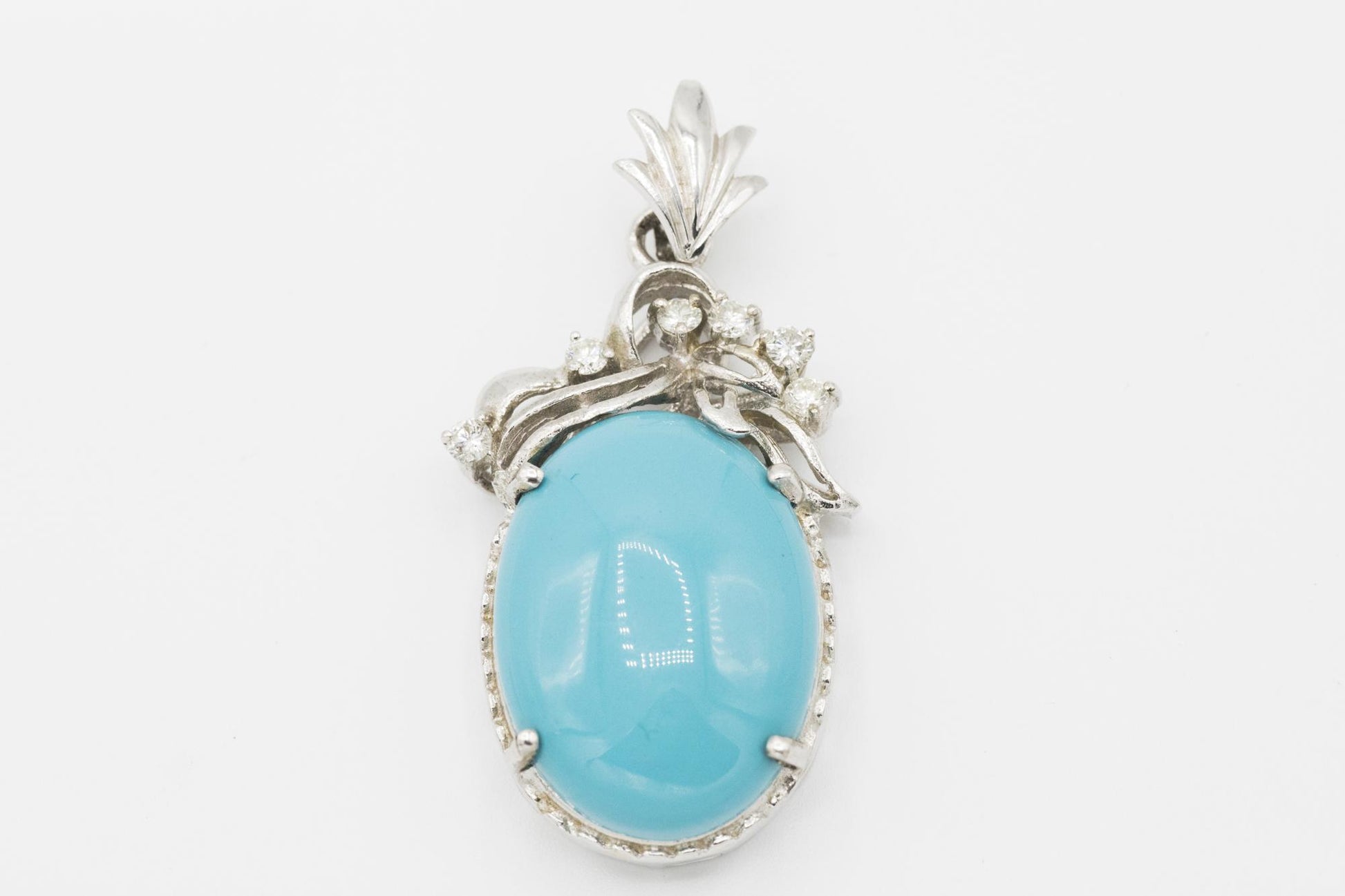 Riveting Turquoise Diamond 14K White Gold Pendant