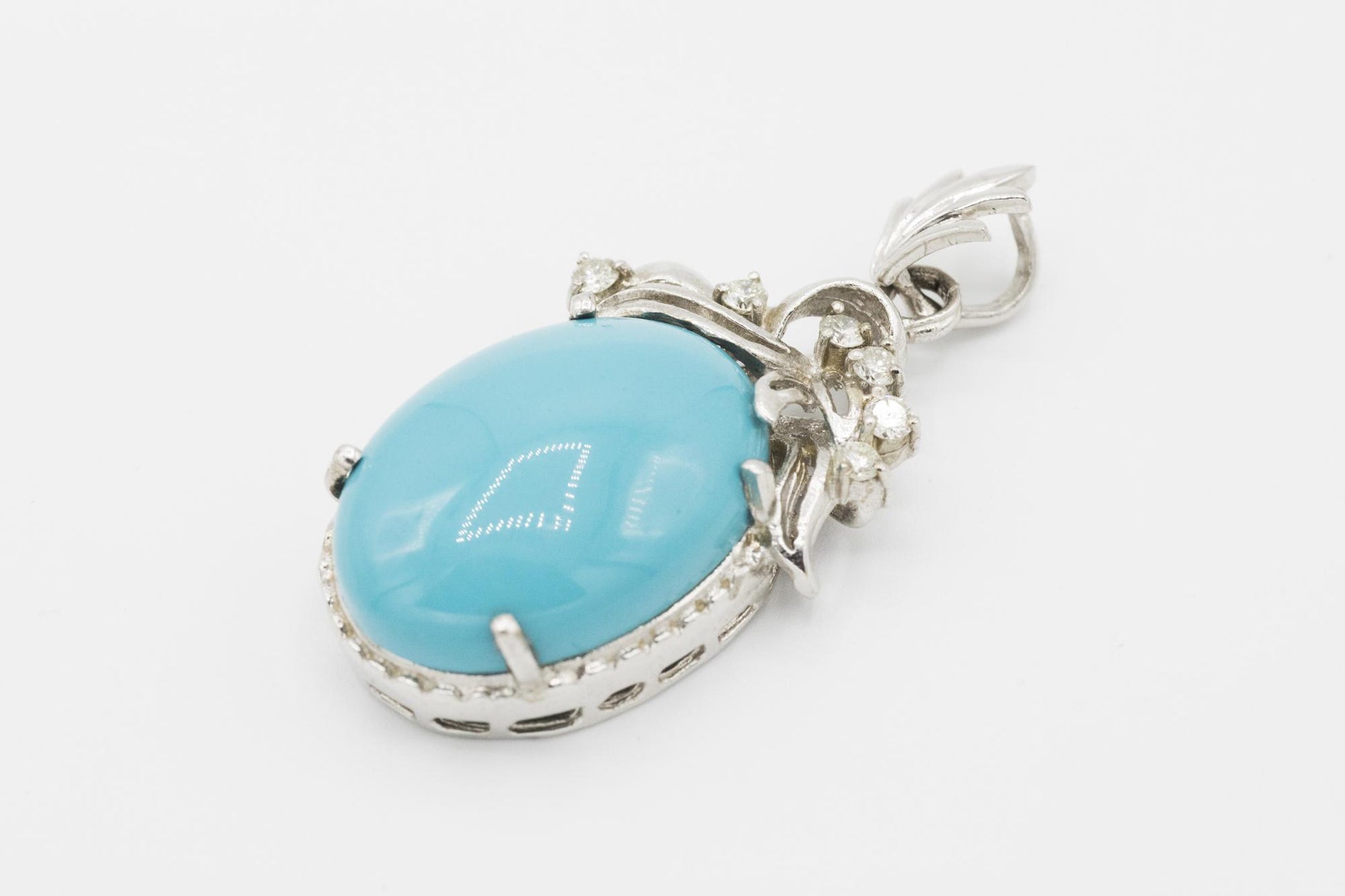 Riveting Turquoise Diamond 14K White Gold Pendant