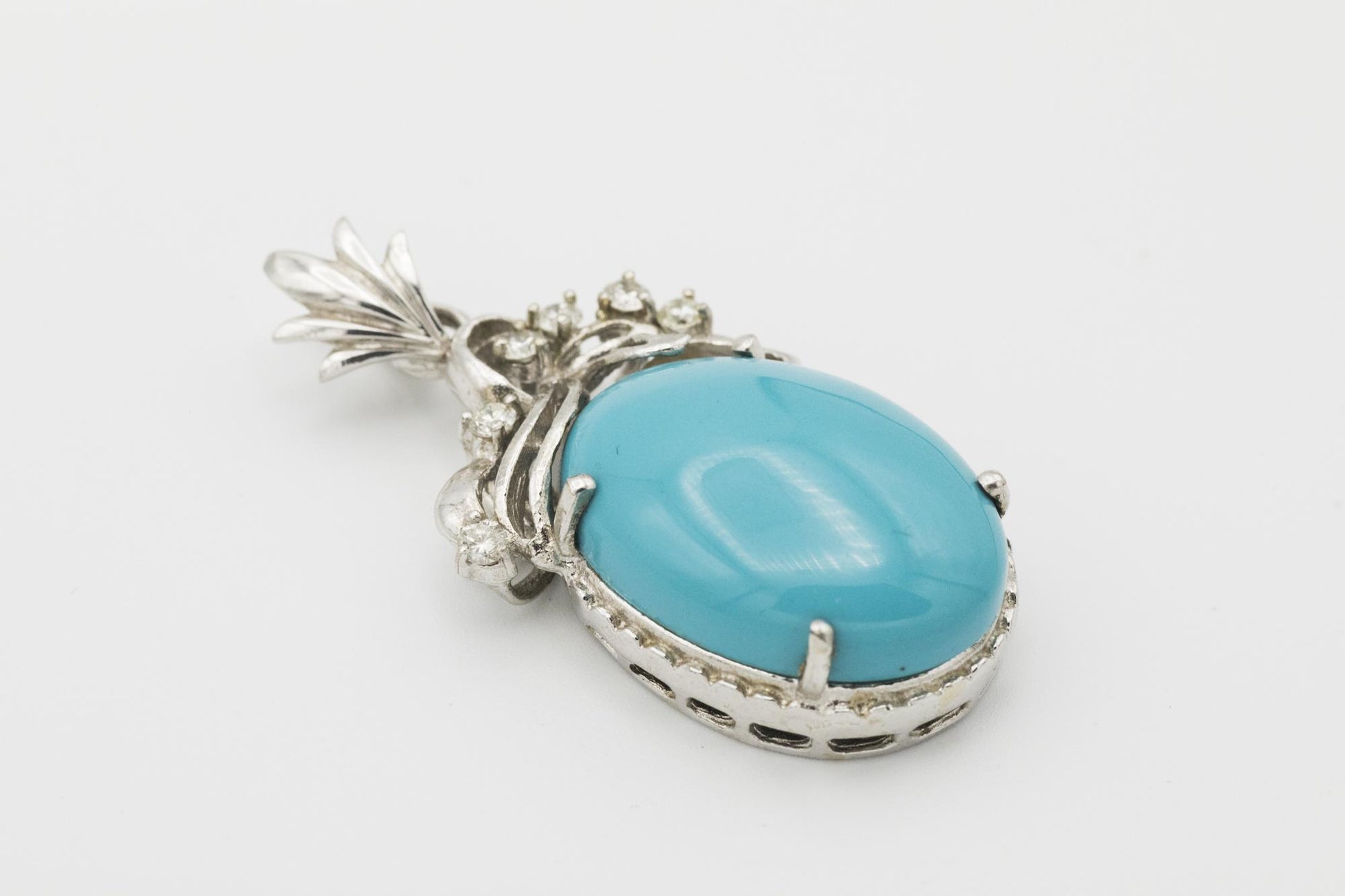 Riveting Turquoise Diamond 14K White Gold Pendant